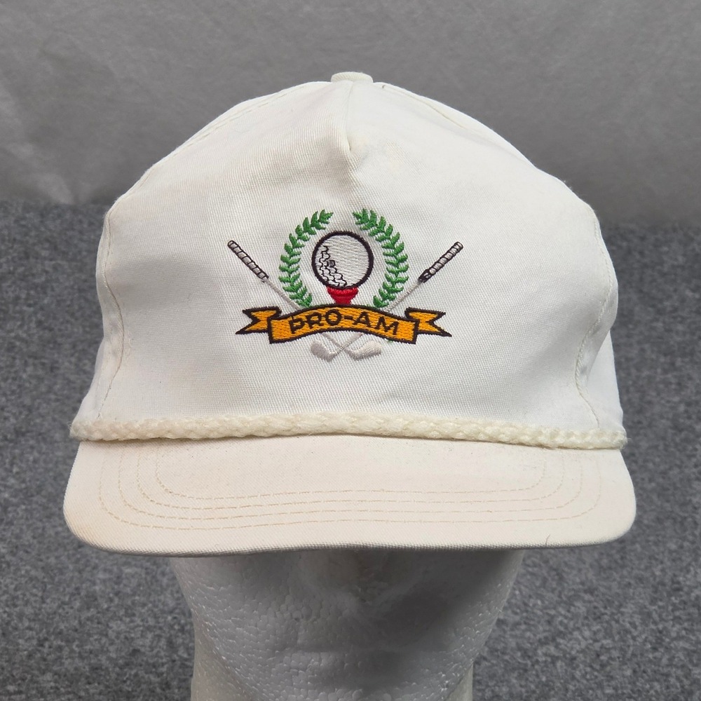 Vintage Pro-Am Golf Rope Hat Mens OSFA White Leather Strap Adjustable Cap